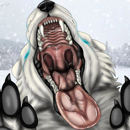 bodily_fluids breath claws cold drooling feral first_person_view fur gaping glowing glowing_eyes imminent_vore male mouth_shot open_mouth pawpads prey_pov saliva snow solo swallowing teeth throat tongue uvula arcticdunx dunx arctic_fox canid canine fox mammal true_fox 1:1 absurd_res hi_res
