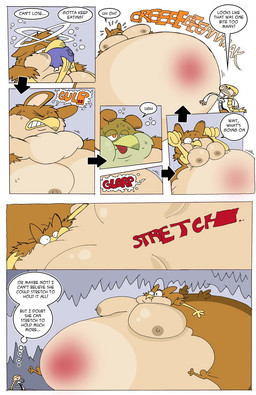 beak belly big_belly big_breasts breasts duo female huge_belly hyper hyper_belly inside morbidly_obese nipples obese overweight speech_bubble text weight_gain agouti-rex mythology avian gryphon human mammal mythological_avian mythological_creature 2014 comic english_text hi_res