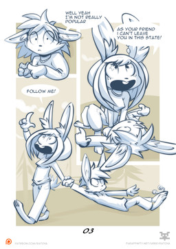 anthro clothed clothing duo female male open_mouth outside simple_background smile text ratcha lagomorph leporid mammal rabbit 2017 absurd_res comic digital_media_(artwork) english_text hi_res multiple_scenes