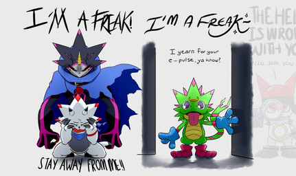 anthro armor black_body black_sclera blep cape clothing gloves green_body handwear headgear helmet horn humor kerchief long_tongue magnifying_glass male neckerchief neckwear text tongue tongue_out white_body zackamperez bandai_namco digimon digimon_beatbreak digimon_ghost_game appmon appmon_(species) digimon_(species) gammamon gatchmon gekkomon gulusgammamon absurd_res english_text hi_res
