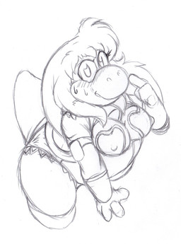 anthro blush bodily_fluids breasts clothed clothing female nipples solo sweat tail kitsune_youkai condom_crusader_(series) mario_bros nintendo firecat rubber_lass yoshi 2019 hi_res monochrome sketch