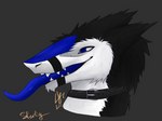 anthro blue_eyes collar male solo tongue tongue_out lofinebulae sterling_(sterling_sergal) sergal headshot_portrait hi_res portrait