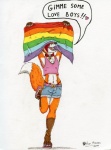 anklet anthro bottomwear bulge clothed clothing collar colored_nails dipstick_tail flag flag_(object) flip_flops footwear fur gender_symbol heart_symbol holding_flag holding_object jewelry lgbt_pride male male/male_symbol male_symbol markings nails open_mouth orange_body orange_fur plantigrade pride_color_flag pride_colors rainbow_flag rainbow_pride_colors rainbow_pride_flag rainbow_symbol sandals sexuality_symbol shoes shorts simple_background six-stripe_rainbow_pride_colors solo stated_homosexuality stated_sexuality stereotype super_gay symbol tail tail_markings tattoo text thong underwear white_background ace_stryker canid canine fox mammal 2011 english_text hi_res