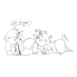 blush bottomless clothed clothing dialogue duo hand_on_forehead looking_at_another male male/male necktie speech_bubble tail tail_motion tailwag wokky chip_'n_dale_rescue_rangers disney chip_(disney) dale_(disney) chipmunk ground_squirrel mammal rodent sciurid 1:1 hi_res monochrome