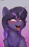 ahegao blush bodily_fluids drooling female feral horn looking_pleasured looking_up saliva saliva_string simple_background solo tongue tongue_out unicorn_horn drawalaverr hasbro my_little_pony mythology fan_character equid equine mammal mythological_creature mythological_equine unicorn absurd_res hi_res portrait
