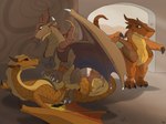 claws digitigrade duo_focus feral finger_claws group inside lying male membrane_(anatomy) on_back open_mouth quadruped sitting toe_claws wing_claws wings mcfan mythology wings_of_fire dragon mudwing_(wof) mythological_creature mythological_scalie sandwing_(wof) scalie 4:3 hi_res shaded