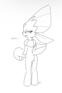 annoyed anthro balls bashful big_claws claws genitals looking_back male missing_arm nude penis pokemon_speak solo standing three-quarter_view onearmdude nintendo pokemon fan_character richie_(onearmdude) generation_4_pokemon pokemon_(species) weavile monochrome