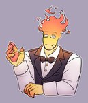 bow_tie claws clothed clothing eyewear fire glasses male orange_body pawpads simple_background solo redeyedgazer undertale undertale_(series) grillby elemental_creature elemental_humanoid fire_creature fire_humanoid humanoid hi_res