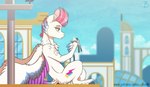 blue_eyes building crown female fluffy fuzzy headgear hooves outside sitting solo tiara wings inuhoshi-to-darkpen hasbro mlp_g5 my_little_pony mythology zipp_storm_(mlp) equid equine mammal mythological_creature mythological_equine pegasus 2021 hi_res