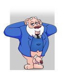 anthro balls beard clothing facial_hair genitals humanoid_genitalia humanoid_penis male mature_male necktie overweight overweight_male penis pubes shirt simple_background solo topwear neenya danger_mouse_(series) colonel_k bear mammal 2022 absurd_res hi_res