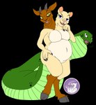 anthro breasts female flirting hooves living_tail multi_head nitu snake_tail solo tail thick_thighs unusual_anatomy unusual_tail hyperchibiabsol bovid caprine chimera felid goat lion mammal pantherine reptile scalie snake absurd_res alpha_channel hi_res