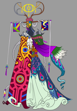 ambiguous_gender braided_hair clothing coat dress feathers hair hat headdress headgear headwear horn iron long_hair mask peacock_feather platinum_hair religious_clothing religious_headwear scarf solo taqiyah tassels topwear rub_lug daeva humanoid absurd_res hi_res