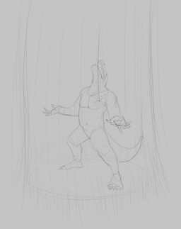 anthro bodily_fluids crying featureless_crotch front_view male male_anthro navel nude open_mouth pecs sharp_teeth solo standing tears teeth aduran crocodile crocodilian reptile scalie full-length_portrait hi_res monochrome portrait sketch
