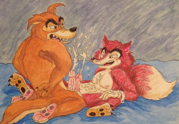 3_toes anthro areola black_toe_claws bodily_fluids brown_body brown_fur claws clothing countershading cum cum_on_penis dipstick_tail duo ejaculation erection feet fur genital_fluids genitals glans gloves handwear humanoid_genitalia humanoid_penis kneeling male male/male male_anthro markings nipples nude_anthro nude_male open_mouth open_smile pawpads penile penis penises_touching pink_areola pink_penis reclining red_body red_fur simple_background smile tail tail_markings teeth toe_claws toes whiskers white_body white_clothing white_countershading white_gloves-honest_john white_handwear white_tail_tip puku83 disney disney's_pinocchio talespin "honest"_john_foulfellow don_karnage canid canine canis fox mammal red_fox true_fox wolf 2016 crossover english_description graphite_(artwork) painting_(artwork) shaded traditional_media_(artwork) watercolor_(artwork)