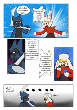4_panel_comic angry anthro argument ball biped black_body black_fur black_text blade_arm blue_body blue_fur claws dialogue duo ellipsis exclamation_point female fight fur holding_ball holding_object looking_at_another male open_mouth pokeball question_mark red_body red_eyes red_fur simple_background speech_bubble standing tail talking_to_another text tongue white_body white_fur white_sclera novaarts nintendo pokemon pokemon_mystery_dungeon spike_chunsoft hopps_(novaarts) lu_(novaarts) canid canine generation_4_pokemon generation_8_pokemon lagomorph mammal pokemon_(species) raboot riolu 2026 absurd_res comic digital_media_(artwork) english_text hi_res