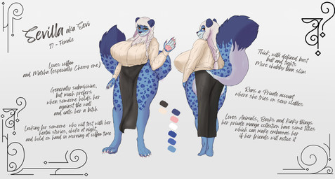 anthro big_breasts blush breasts clothed clothing female fur hair huge_breasts leopard_spots looking_at_viewer markings robe sevi_(b.erci.k) simple_background smile solo spots standing sweater tail text topwear white_background white_body white_fur b.erci.k canid canine canis felid leopard mammal pantherine snow_leopard 2026 absurd_res digital_drawing_(artwork) digital_media_(artwork) english_text hi_res model_sheet shaded
