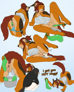 anthro anus balls blush bodily_fluids breasts butt cavity_storage clothed clothing cock_and_ball_torture condom condom_pull_out cum duo ejaculation filled_condom gaping gaping_anus gaping_urethra genital_fluids genital_mutilation genital_torture genitals gynomorph hair intersex lying male multiple_poses mutilation nipples on_front on_side penectomized penectomy perineal_urethrostomy pose sexual_barrier_device shirt simple_background smile tail tank_top text topwear undressing urethra urethral_reroute utility_genitals androidz grace_(androidz) mel_(androidz) canid canine canis domestic_dog mammal digital_media_(artwork) hi_res trans_(lore) trans_woman_(lore)