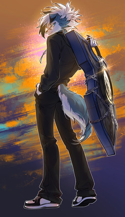 ambiguous_gender anthro blue_body blue_eyes blue_fur clock clothing fur shield solo tail white_body white_fur unknown_artist nintendo pokemon kian_(kianyemao) generation_7_pokemon lycanroc pokemon_(species) absurd_res hi_res