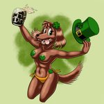 anthro breasts clothing clover_(plant) female hat headgear headwear holidays pasties plant solo carelessdoodler st._patrick's_day bird_dog canid canine canis domestic_dog hunting_dog irish_setter mammal setter 1:1