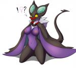 anthro anthrofied big_breasts breasts exclamation_point female genitals implied_gender_transformation implied_transformation navel nipples pokemorph pussy question_mark simple_background solo tail white_background yellow_eyes tomek1000 nintendo pokemon generation_6_pokemon noivern pokemon_(species)