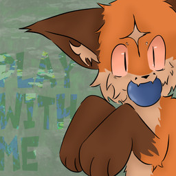 ambiguous_gender ball blue_ball bright_colors brown_body brown_fur drugs feral fox_markings fur markings orange_body orange_fur paws red_sclera solo star_(marking) stoned substance_intoxication tan_body tan_fur text real_feral filth_persona canid canine fox mammal 1:1 half-length_portrait hi_res portrait
