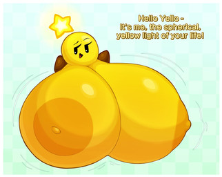 areola big_areola big_breasts black_eyes breasts brown_areola brown_nipples dialogue exclamation_point female huge_areola huge_breasts hyper hyper_breasts nipples not_furry open_mouth solo text yellow_body fromariels mario_and_luigi_(series) mario_bros nintendo starlow star_sprite waddling_head 2026 digital_media_(artwork) english_text hi_res