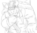 5_fingers anthro business_attire business_suit businesswear clothing dress_shirt eyebrows fingers horn male necktie shell shirt solo spiked_shell spikes spikes_(anatomy) suit teeth teeth_showing thick_eyebrows topwear masabowser mario_bros nintendo bowser koopa reptile scalie low_res monochrome sketch