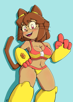 anthro bikini breasts chest_tuft cleavage clothed clothing female solo suntan swimwear tuft tufted_fur two-piece_swimsuit adverwolf gameoverse glitch_productions kit_bodega domestic_cat felid feline felis mammal absurd_res hi_res