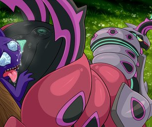 ambiguous_gender anus blush blush_lines bodily_fluids dominant dominant_female duo fangs female female/ambiguous feral genital_fluids genitals larger_female looking_at_another looking_at_partner looking_back looking_back_at_another looking_back_at_partner looking_down looking_down_at_partner size_difference smaller_ambiguous teeth tongue tongue_out vaginal_fluids vaginal_fluids_on_face vulva vulva_on_face lonbluewolf nintendo pokemon pokemon_legends_z-a arthropod generation_3_pokemon generation_9_pokemon mega_evolution mega_scolipede pokemon_(species) sableye 2026 hi_res