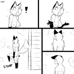 1:1 angry anthro areola big_breasts black_and_white breasts butt canid canine comic digital_drawing_(artwork) digital_media_(artwork) disappointed dripping ears_down ellipsis exclamation_point feels female fox fox_girl_(ehs) humor mammal monochrome nipples nude open_mouth pivoted_ears rejection sad shocked side_boob slypon solo stomping tail wet