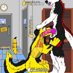 anthro bodily_fluids duo genital_fluids male male/male razzhusky urine watersports x-ray_view derpdawg canid canine canis domestic_dog husky mammal nordic_sled_dog spitz hi_res