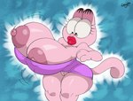 anthro areola big_breasts breasts clothing dress eyelashes female genitals huge_breasts hyper hyper_breasts lipstick makeup nipples one_breast_out pussy red_lipstick solo thick_thighs joaoppereiraus garfield_(series) arlene_(garfield) domestic_cat felid feline felis mammal 2022 hi_res signature