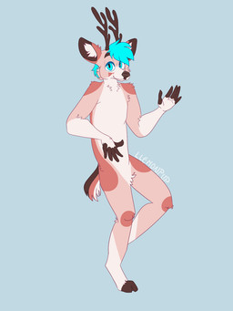 anthro antlers blue_eyes blue_hair fingers hair hooves horn looking_at_viewer male solo tail llemonpup nugamus deer mammal