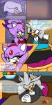 1:2 anthro blaze_the_cat breasts chacumera chest_tuft clothed clothing comic domestic_cat duo english_text eulipotyphlan felid feline felis female fur half-closed_eyes hedgehog hi_res inside male mammal narrowed_eyes open_mouth outside sega silver_the_hedgehog smile sonic_the_hedgehog_(series) text tongue tuft