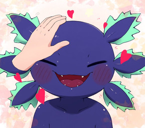5_fingers ambiguous_gender anthro blush clothed clothing disembodied_hand duo eyes_closed fangs fingers floating_hands happy headpat heart_symbol open_mouth teeth tongue topless topless_ambiguous young young_ambiguous young_anthro kochi662368621 epic_games fortnite axo_(fortnite) amphibian aquatic axolotl mole_salamander salamander 2026 digital_media_(artwork) male_(lore)