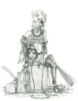aged_up anthro axe basket belt birch_rod bottomwear breasts chain clothing collar container daisy_dukes denim denim_bottomwear denim_clothing denim_shorts eyebrows female holidays hotpants log looking_at_viewer melee_weapon mohawk rope shirt shorts simple_background sitting solo tank_top topwear weapon whip white_background wood baron_engel christmas friendship_is_magic hasbro my_little_pony babs_seed_(mlp) krampus earth_pony equid equine horse mammal pony graphite_(artwork) hi_res traditional_media_(artwork)