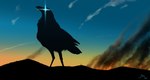 black_body black_feathers feathers feral fire glowing glowing_eyes landscape_dwarfing macro male outside solo sunset magpi apothem australian_raven avian bird corvid corvus_(genus) oscine passerine raven 2020 digital_media_(artwork) hi_res signature