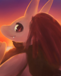 anthro clothed clothing cute_fangs fangs female female_anthro hair horn kemono looking_at_viewer pink_body pink_skin red_eyes red_hair side_view solo sunset teeth hasukii fostering_apocalypse incisor_studios barrett_(fostering_apocalypse) demon 4:5 hi_res