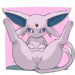 ambiguous_gender blush butt cheek_tuft facial_tuft featureless_crotch feet feral forehead_gem forked_tail gem geometric_background looking_at_viewer lying navel null on_back paws pink_body presenting_crotch purple_eyes simple_background soles solo spread_legs spreading tail toes tuft unusual_anatomy unusual_tail noye nintendo pokemon eeveelution espeon generation_2_pokemon pokemon_(species) 1:1 2026 digital_drawing_(artwork) digital_media_(artwork) hi_res