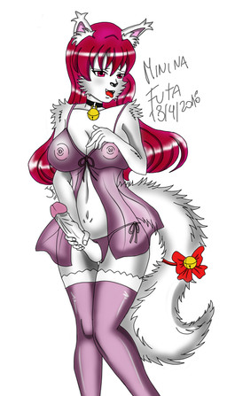 accessory babydoll bell bell_accessory bell_bow big_breasts big_penis black_nose bow_(feature) bow_accessory bow_ribbon breasts choker clothing clothing_aside decorated_bow erection fluffy fluffy_tail fur furgonomics genitals gynomorph hair hand_on_breast holding_breast humanoid_genitalia humanoid_penis intersex jewelry legwear long_hair masturbation necklace nightgown nipples panties panties_aside penile penile_masturbation penis pink_eyes pink_hair pink_nipples ribbons solo stockings tail tail_accessory tail_bell tail_bow tail_ribbon tongue tongue_out underwear underwear_aside white_body white_fur red_folt artemis_tsukino domestic_cat felid feline felis mammal 2016 absurd_res hi_res