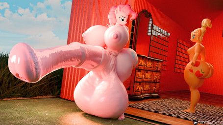 ambiguous_gender anthro areola balls big_areola big_balls big_breasts big_butt big_penis breasts butt duo feet female genitals glistening glistening_balls glistening_breasts glistening_genitalia glistening_penis gynomorph huge_balls huge_breasts huge_butt huge_penis hyper hyper_balls hyper_genitalia hyper_penis intersex intersex/female nipples nude orange_breasts penis pink_areola pink_balls pink_body pink_breasts pink_nipples pink_penis cryowolf9 friendship_is_magic hasbro my_little_pony apple_jewel_(mlp) applejack_(mlp) pinkie_pie_(mlp) equid equine horse mammal pony 16:9 3d_(artwork) digital_media_(artwork) hi_res widescreen