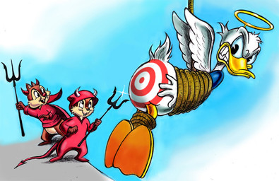 angel_costume anthro beak bottomless brown_body brown_fur butt butt_torture clothed clothing costume devil_costume feathers fur group holidays male monobutt pitchfork tail tail_feathers target_on_butt tools trio white_body white_feathers zdrer456 disney halloween chip_(disney) dale_(disney) donald_duck anatid anseriform avian bird chipmunk duck ground_squirrel mammal rodent sciurid