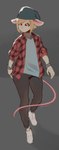 anthro beanie blonde_hair bottomwear clothed clothing flannel footwear fully_clothed fur grey_background grey_body grey_fur hair hat headgear headwear jacket male pants red_eyes shirt shoes simple_background sneakers solo standing t-shirt topwear walking wristband spikedmauler alex_(spikedmauler) mammal mouse murid murine rodent 2021 absurd_res hi_res signature