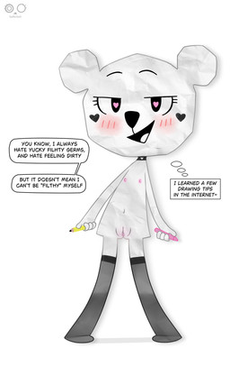 anthro aroused blush blush_lines blushing_at_viewer clothing collar color_pencils dialogue embarrassed feet female flat_chested front_view genitals heart_(marking) heart_eyes heart_symbol holding_object holding_pencil legwear loli looking_at_viewer markings nipples nude nude_female open_mouth paper pencil_(object) simple_background smile solo standing stockings text vulva white_background white_body young young_anthro young_female saffersoft cartoon_network the_amazing_world_of_gumball teri_(tawog) bear mammal paper_creature 2024 absurd_res english_text hi_res