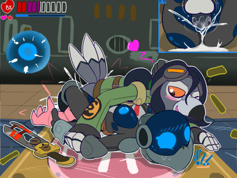 anthro armor blue_body blue_eyes blue_skin blush bodily_fluids breasts clothed clothing competition cum cum_in_vagina cum_inside dominant dominant_male duo ejaculation feathers female forced gameplay_mechanics genital_fluids grey_body grey_feathers gui headgear health_bar helmet impregnation internal interspecies interspecies_impregnation male male/female melee_weapon orange_eyes ovum rape restrained sex sexual_competition sexual_fight sperm_cell submissive submissive_female sword torn_clothing unwanted_cum_inside unwanted_ejaculation unwanted_impregnation weapon wearing_helmet felino grey_havens spiral_knights pietro_(felino) avian bird columbid pigeon spiral_knight_(species) 2018 absurd_res digital_media_(artwork) hi_res