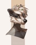 anthro brown_eyes eyelashes female fur grey_body grey_fur hair leaf leaf_in_hair looking_at_viewer mouth_closed short_hair simple_background solo white_body white_fur white_hair marie_merkh badger mammal mustelid musteline absurd_res bust_portrait hi_res portrait