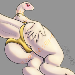 5_fingers albino anthro arm_tattoo big_butt bikini blush butt butt_focus butt_grab camel_toe clothing embarrassed eyelashes female female_anthro fingers frown genitals gold_bikini halter_bikini hand_on_butt humanoid_hands leg_tattoo looking_at_viewer looking_back looking_back_at_viewer monotone_body monotone_scales neck_tattoo orange_tattoo presenting presenting_hindquarters pupils raised_tail rear_view red_eyes scales slit_pupils snout solo spread_butt spreading swimwear tail tail_dimple tattoo thick_tail thigh_tattoo tribal tribal_tattoo two-piece_swimsuit vulva white_body white_outer_labia white_scales white_vulva spe golden_week overlord_(series) crusch_lulu lizard lizardman lizardman_(overlord) reptile scalie 1:1 2025 dated digital_drawing_(artwork) digital_media_(artwork) hi_res procreate_(artwork) shaded signature soft_shading