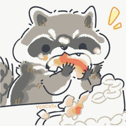 black_eyes black_nose cake chibi dessert dot_eyes eating feral food grey_body simple_eyes solo yencatx mammal procyonid raccoon 1:1 2022