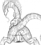 anthro anus breasts digitigrade female genitals long_neck looking_at_viewer looking_back non-mammal_breasts presenting pussy simple_background solo tail tongue tongue_out white_background l1zardman atari primal_rage vertigo_(primal_rage) lizard reptile scalie black_and_white monochrome