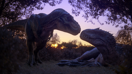 claws depth_of_field duo fangs female feral forest grass male outside plant quills_(anatomy) relaxing sky sunset tail teeth text tree kretduy frontier_developments jurassic_park jurassic_world jurassic_world_evolution universal_studios dinosaur indominus_rex prehistoric_species reptile scalie theropod tyrannosaurid tyrannosauroid tyrannosaurus tyrannosaurus_rex 16:9 3d_(artwork) absurd_res blender_(artwork) digital_media_(artwork) english_text hi_res widescreen